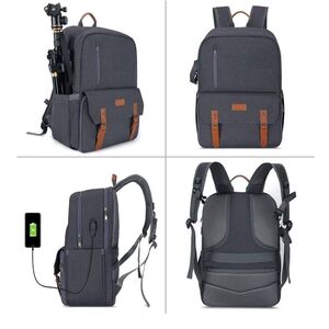 Gray and Brown Backpack with USB Charging and Water Resistance